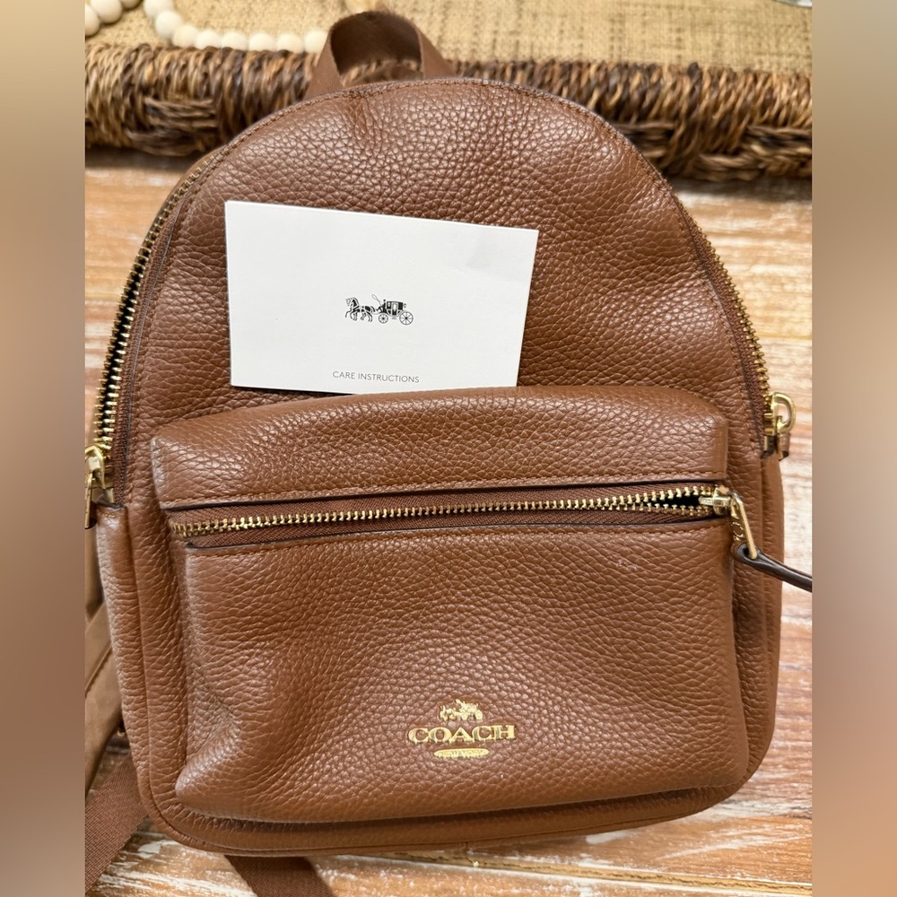 Coach Brown Leather Mini Backpack with Gold Accents